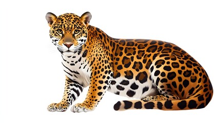 Fototapeta premium Majestic Jaguar Sitting Against A White Background
