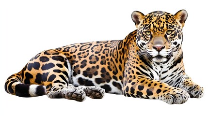 Obraz premium Majestic Jaguar Resting Gracefully On White Background