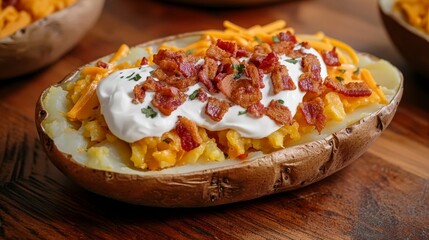 Ultimate Loaded Baked Potato Delight with Bacon Bits and Cheddar Cheese - Hearty Comfort Food