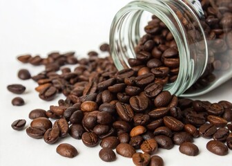 Fototapeta premium Overflowing Coffee Bean Jar: Rich Aroma Stock Photo - High-Resolution Image