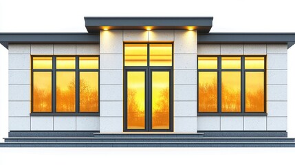 Modern Architectural Design of a House with Large Windows and Bright Exterior Lighting