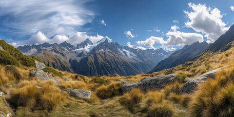 Obraz premium Stunning panoramic view showcasing the beauty of Mount Rosa, highlighting the majestic peaks and breathtaking landscape that make Mount Rosa a must see for nature enthusiasts and adventurers alike.