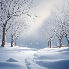 Fototapeta premium Snowy Winter Landscape with Bare Trees and Falling Snow