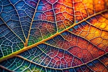 Panoramic Autumn Leaf Vein Detail: Intricate Network of Nature's Decay