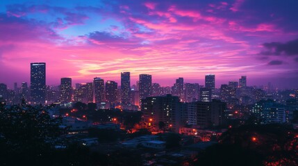 Obraz premium City Skyline at Vibrant Sunset Hues