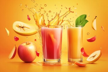 Refreshing Fruit Juice Splash: A Burst of Apple and Orange Delight