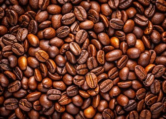 Obraz premium Panoramic Close-Up: Rich Oily Dark Roasted Coffee Beans in Circular Pattern