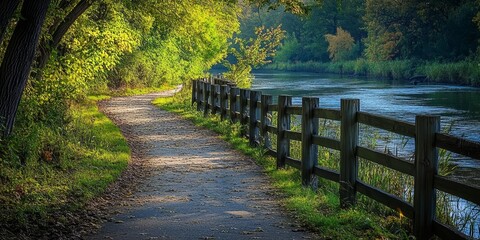 Scenic river walk path providing a tranquil experience along the river, perfect for leisurely strolls and enjoying nature s beauty by the river on this picturesque path.