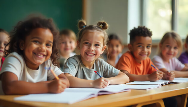 Engaging classroom activity with happy children school photography bright environment joyful perspective