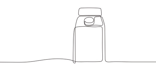 Beverage carton in front view single line art. Hand drawn dairy, juice packaging in continuous line. Editable stroke. For decoration, production line. Vector illustration isolated on white background