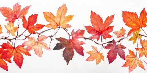 Beautiful foliage of maple leaves set against a white background highlights their stunning colors and intricate shapes, emphasizing the beauty of nature in this striking contrast.