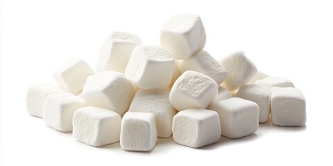 A delightful heap of delicious marshmallows presented in an isolated setting against a crisp white background, showcasing the appealing nature of these delicious marshmallows.