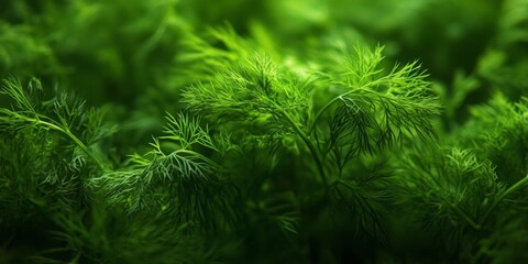 Fototapeta premium Fresh dill close up shot showcases its vibrant green hues, perfect for highlighting fresh dill in packaging design. This studio composition emphasizes the delightful details of fresh dill.