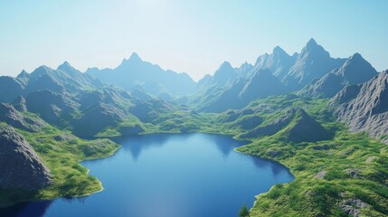 Serene Mountain Lake Landscape With Lush Green Valley