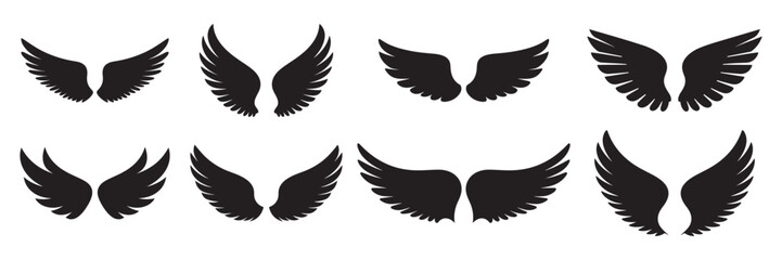 Wing silhouette vector set on white background 