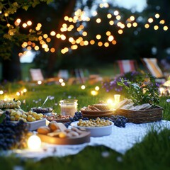 Romantic Evening Picnic  Gourmet Food  Fairy Lights  Nature