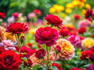 Panoramic Vibrant Red Rose Flower Garden Background - Lush Floral Wallpaper