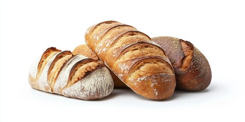 Freshly baked bread displayed against a white background, showcasing the irresistible allure of freshly baked bread that captures the essence of wholesome flavor and comfort.