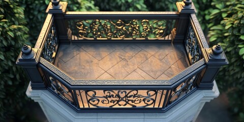 Photo showcasing two square balustrades intricately intertwined, positioned around an octagonal star design. The captivating balustrades and their unique arrangement highlight architectural elegance.