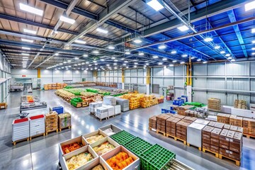 Fototapeta premium Panoramic View of a Modern, Climate-Controlled Food Production Warehouse