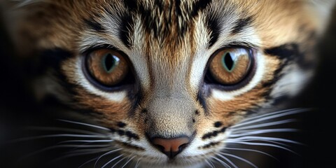 Obraz premium Adorable small cat featuring striking tiger stripes and an enchanting face, capturing the allure of feline beauty and charm in every detail, perfect for cat lovers and enthusiasts alike.