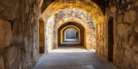 Historic passage within an ancient fortress, showcasing the unique architectural features and aged stonework of the fortress. Explore the intriguing passage that tells stories of the fortress s past.