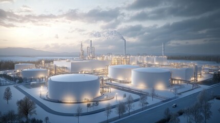 Obraz premium Industrial Refinery Complex Under Winter Sky
