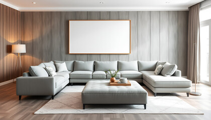 Frame mockup, ISO A paper size. Living room wall poster mockup. Interior mockup with house background. Modern interior design. 3D render