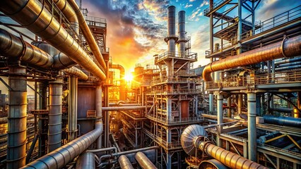 Panoramic View of Industrial Metal Pipes and Tubes in a Factory