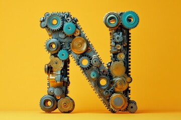 The letter N is made up of many gears
