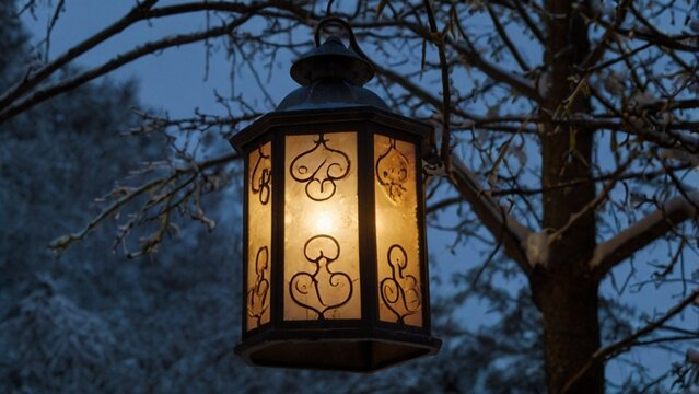Lamp lantern Hanging Outside At Night