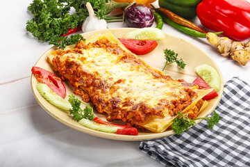 Italian lasagna with meat and tomato