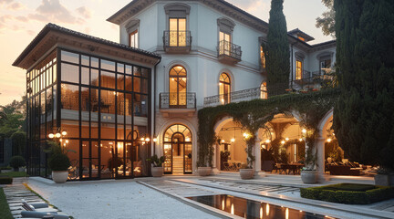 Obraz premium An old villa with the new fully glazed spaces. outside.