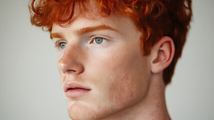 Redhead man featured in a portrait, showcasing the unique characteristics of a redhead man against a clean, white background perfect for highlighting the vibrant colors.