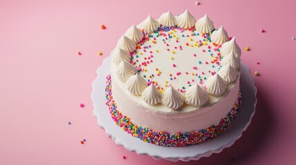 A Delicious Birthday Cake with Whipped Cream Frosting and Colorful Sprinkles