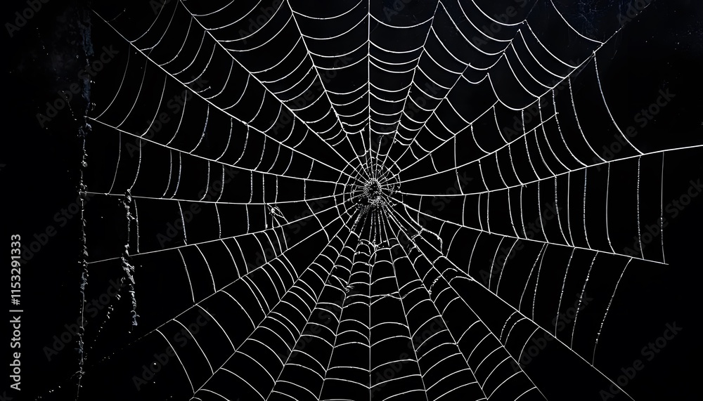 Wall mural a spider web covered with dew on a dark background. the concept of fragility and complexity in natur