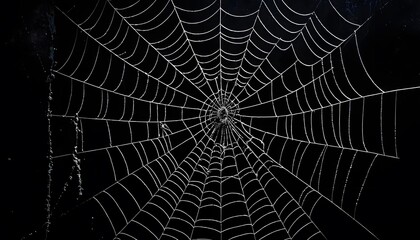 A spider web covered with dew on a dark background. The concept of fragility and complexity in natural patterns.