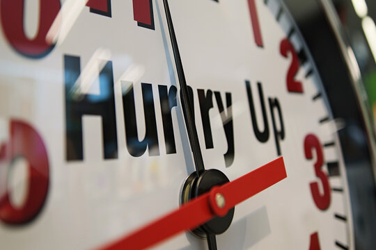 Ticking Clock: Bold Red and Black 'Hurry Up' Urgency Design
