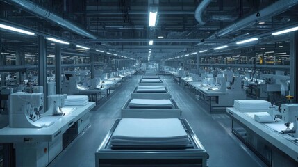 Obraz premium Modern Textile Factory Interior With Rows Of Sewing Machines