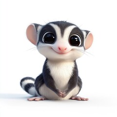 3D cartoon a happy sugar glider sitting on the floor