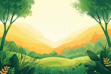 Lush Green Foliage Frames a Distant Mountain Range Under a Bright Sky