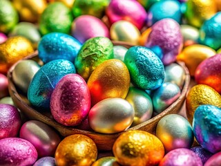 Fototapeta premium Pastel Candy Sugar Easter Eggs & Chocolate Treats - Festive Holiday Sweets
