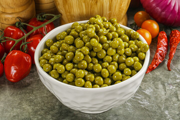 Sweet canned young green peas