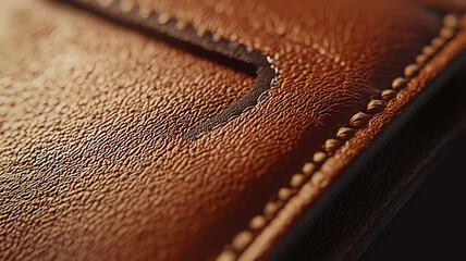 Photorealistic ad of luxury leather wallet with sleek design, detailed stitching, and soft brown texture
