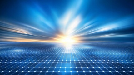 Obraz premium Solar Panels Extending Towards A Bright Horizon