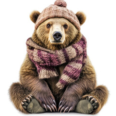 full body portrait of a brown bear wearing a scarf