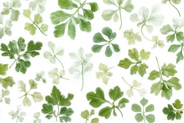 A vibrant array of fresh green leaves on a clean background, showcasing nature's beauty.