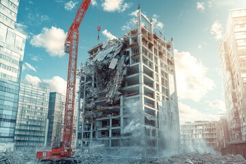Illustration of a building under construction collapse