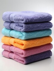 Stack of colorful, fluffy bath towels.