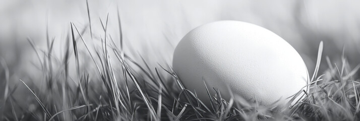 Single Egg Resting on Grass in Soft Light